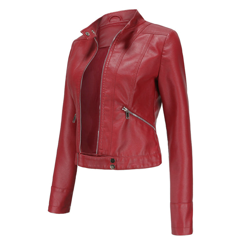Stylish women's leather jacket in classic design - Marlene