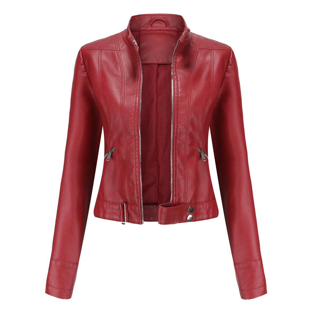 Stylish women's leather jacket in classic design - Marlene