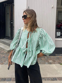 Checked Women's Blouse with Puff Sleeves – Maeve