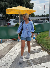 Checked Women's Blouse with Puff Sleeves – Maeve