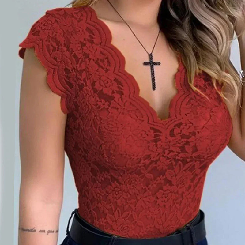 Slanke Fit Bezrękawnik Koronkowy Top - Elise