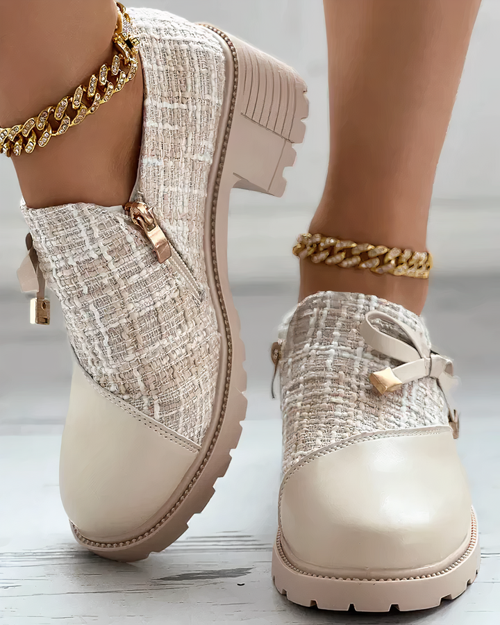 Stylish Block Heel Shoes with Bow Details - Florina