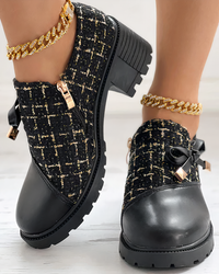 Stylish Block Heel Shoes with Bow Details - Florina