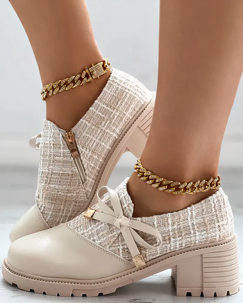 Stylish Block Heel Shoes with Bow Details - Florina