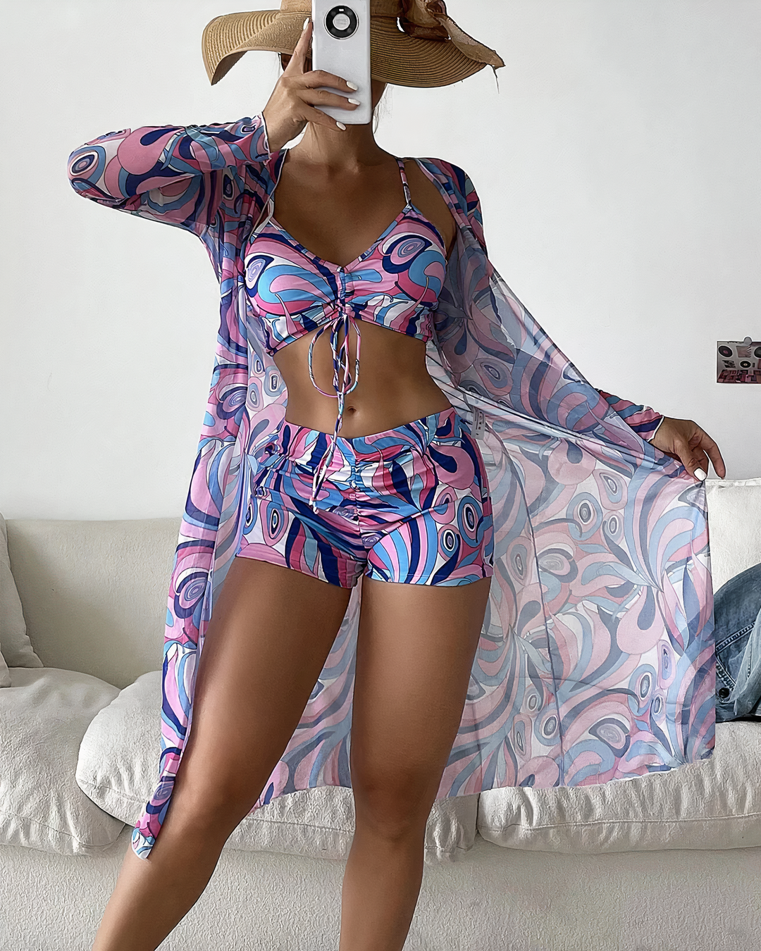 Driedelige Bikiniset met Hoge Taille en Cover-Up – Marisse