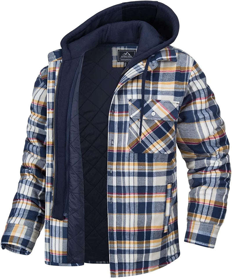 Plaid Men's Vest with Hood and Warm Lining - Ethan