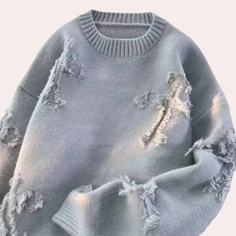 Modny szary sweter z unikalnym wzorem dla mężczyzn - Dario