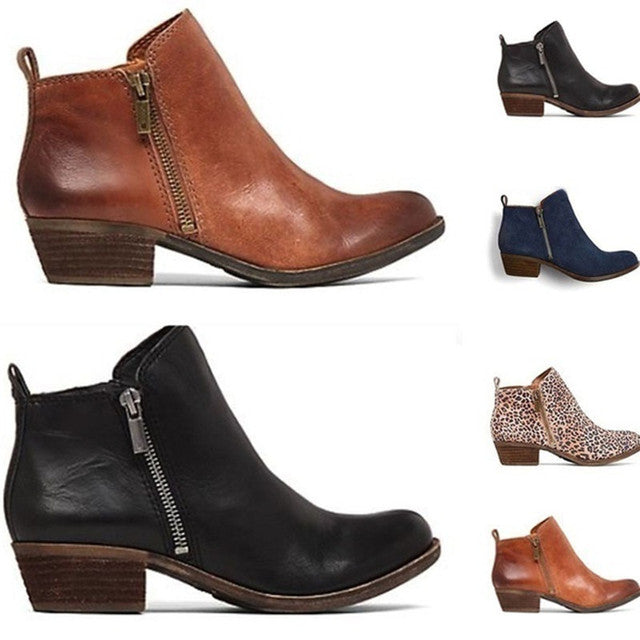 Leather Women's Ankle Boots with Block Heel and Side Zipper – Marit