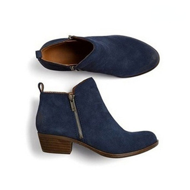 Leather Women's Ankle Boots with Block Heel and Side Zipper – Marit