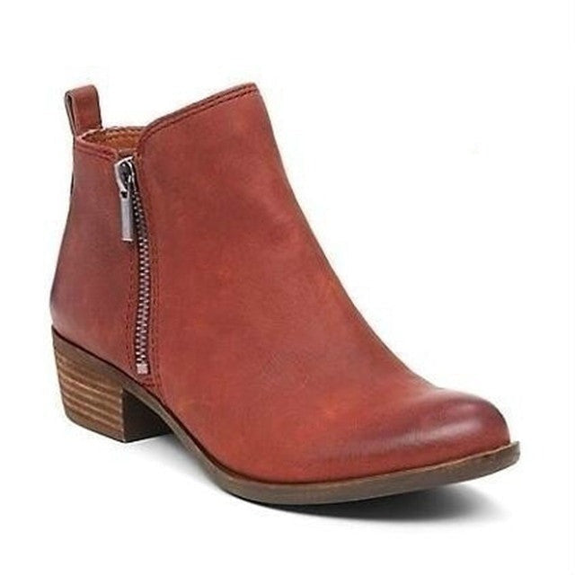 Leather Women's Ankle Boots with Block Heel and Side Zipper – Marit