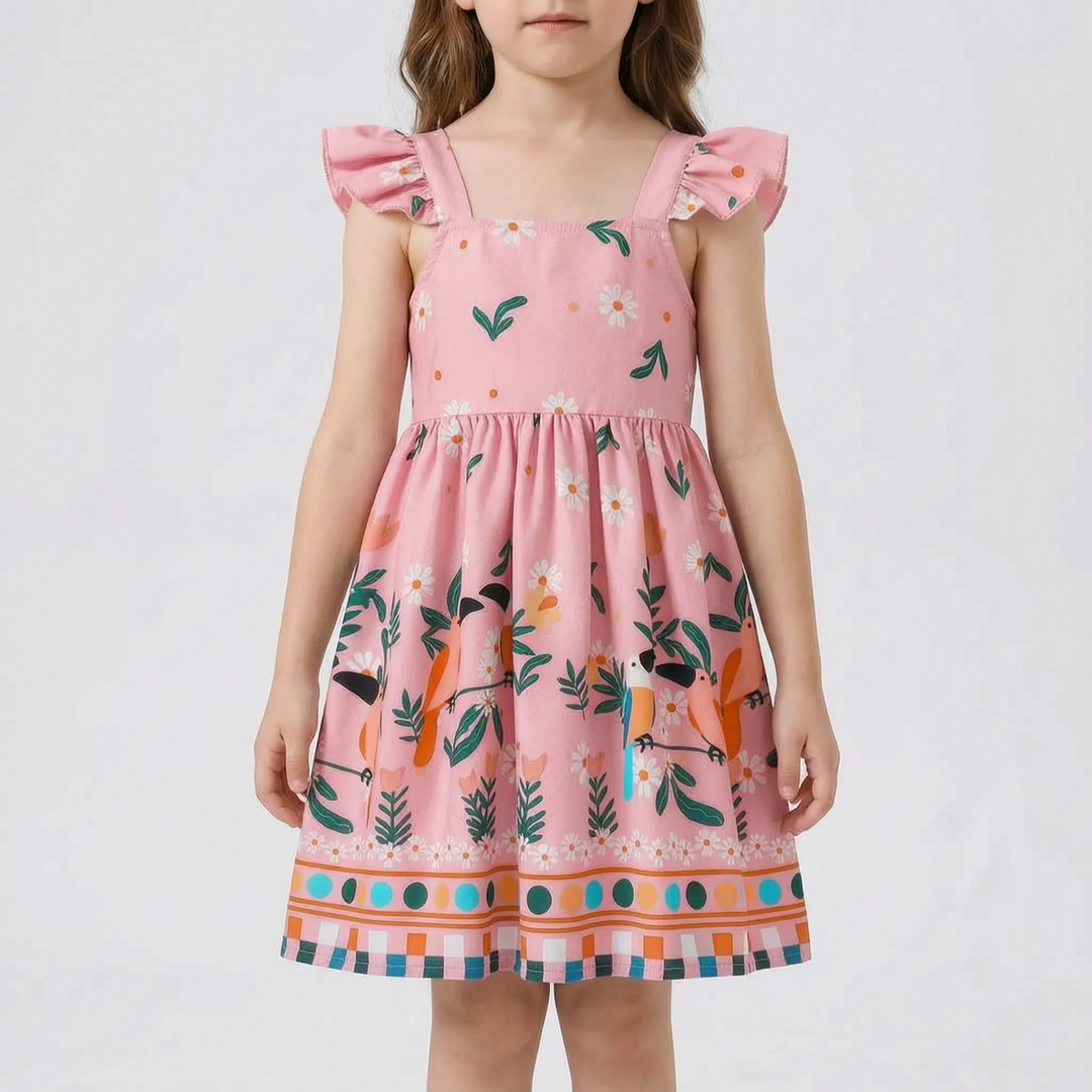 Zomerse Meisjesjurk Met Tropische Print - Tropela