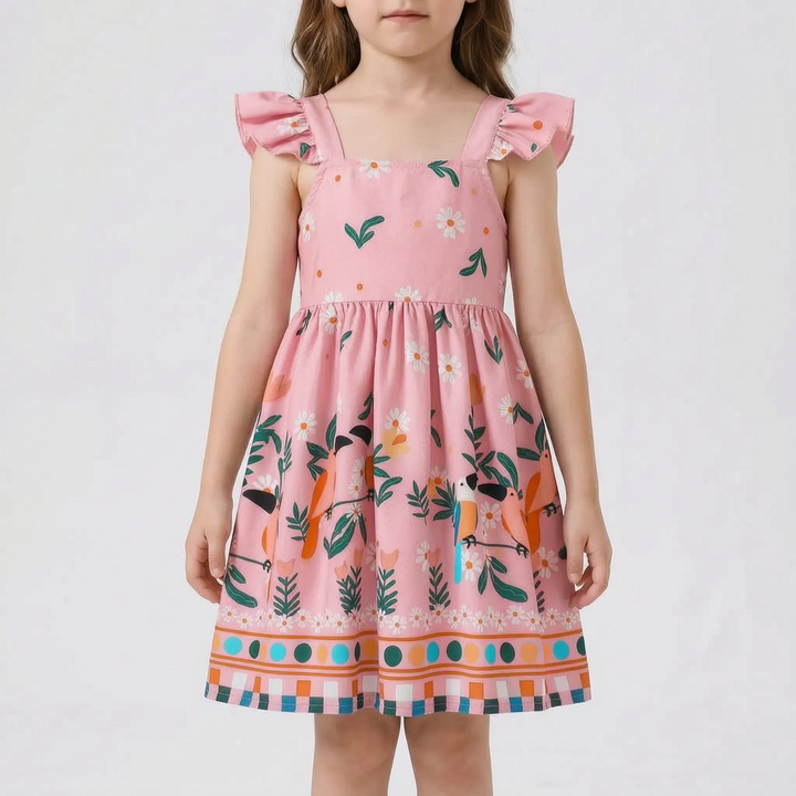 Zomerse Meisjesjurk Met Tropische Print - Tropela