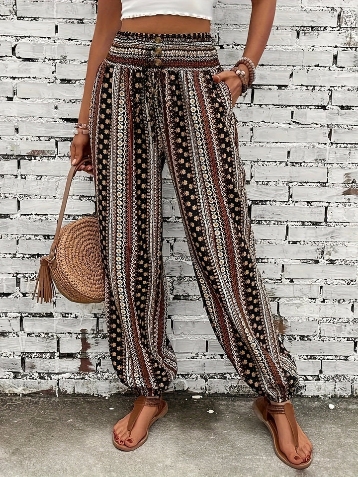 Boho Hoge Taille Damesbroek met Print & Geraffineerde Taille – Linara