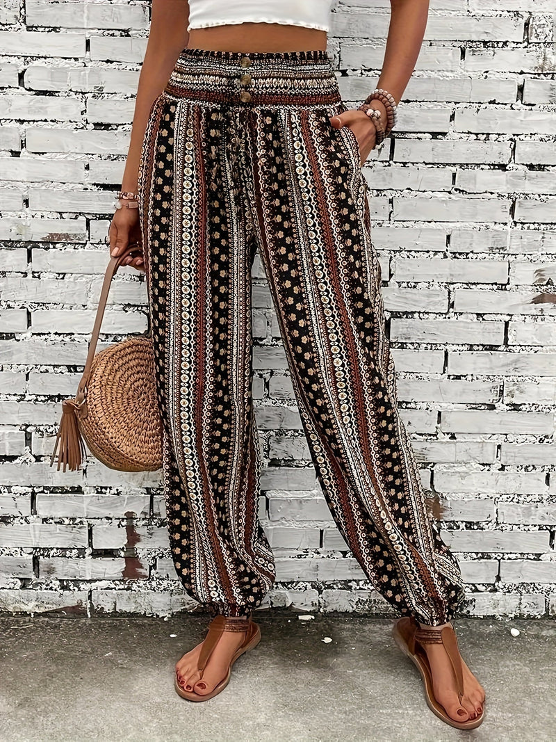 Boho Hoge Taille Damesbroek met Print & Geraffineerde Taille – Linara