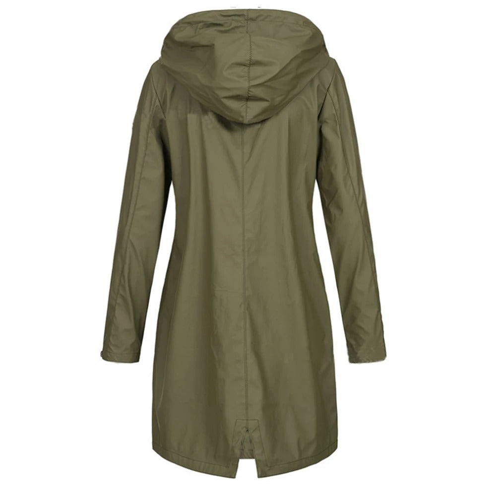 Lange Dames Herfstjas met hoge kraag & knoopsluiting – Leandra
