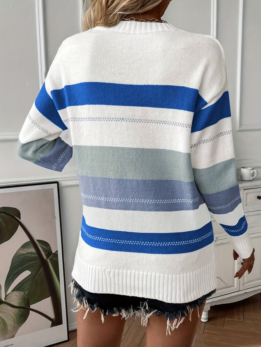 Trendy Kleurblok Trui met Ronde Hals - Felicity