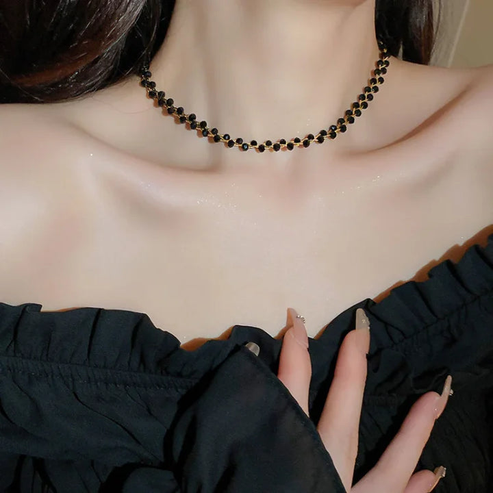 Double Crystal and Pearl Necklace - Amira