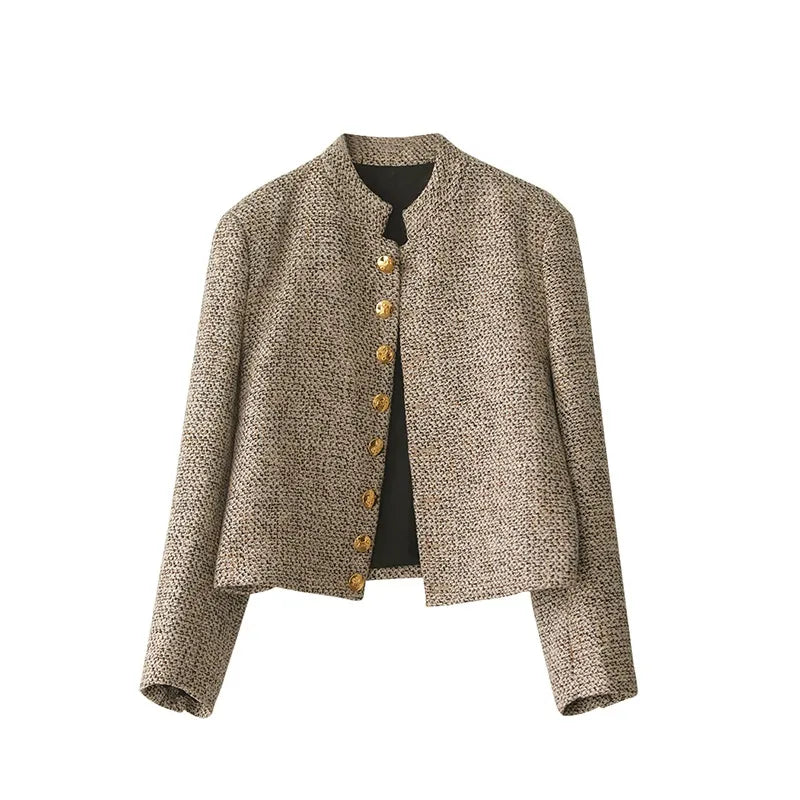 Khaki Vest met Lange Mouwen en Knoopsluiting - Elara