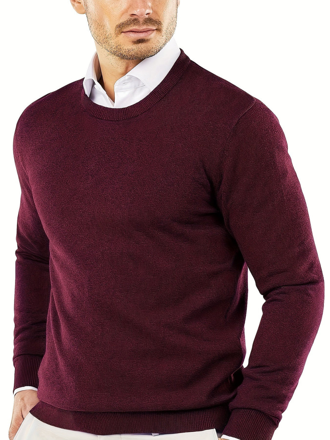 Modny sweter dziany z okrągłym dekoltem - Dante