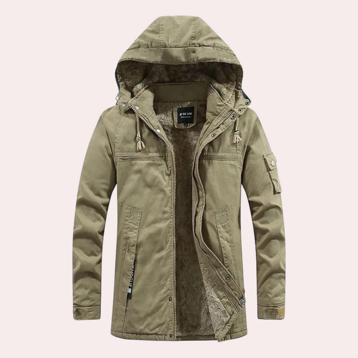 Lined Men's Winter Jacket with Warm Hood - Logan