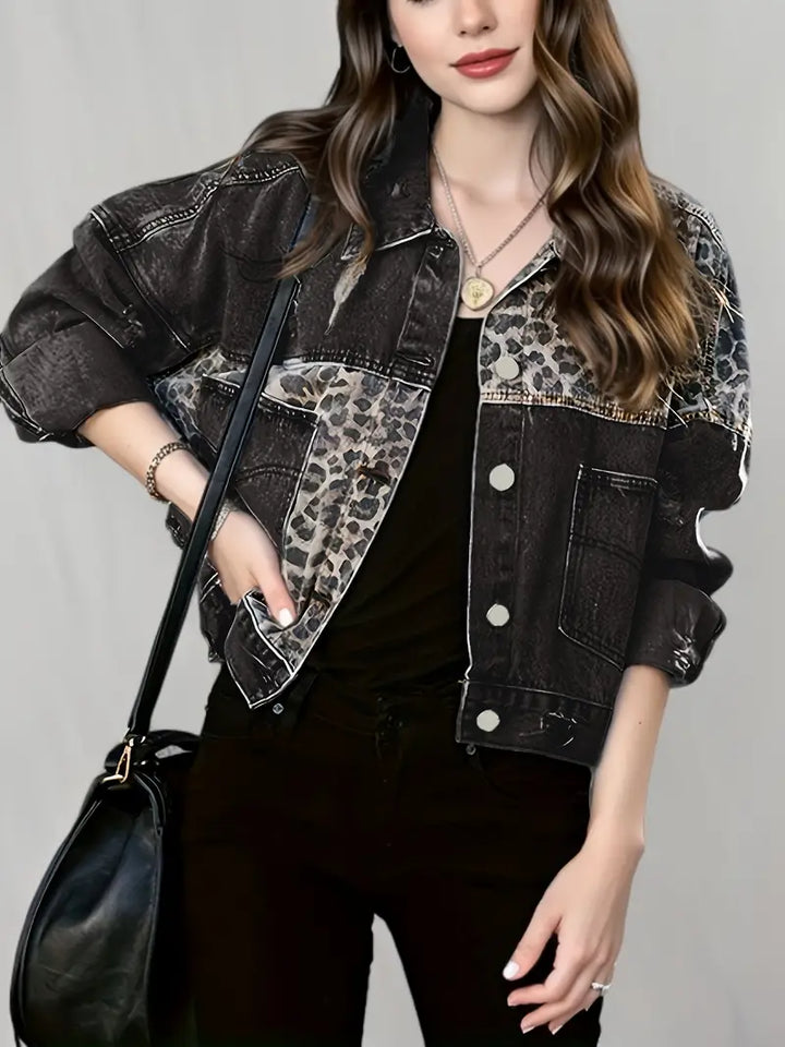 Wildly Chic Leopard Print Denim Jacket - Leona