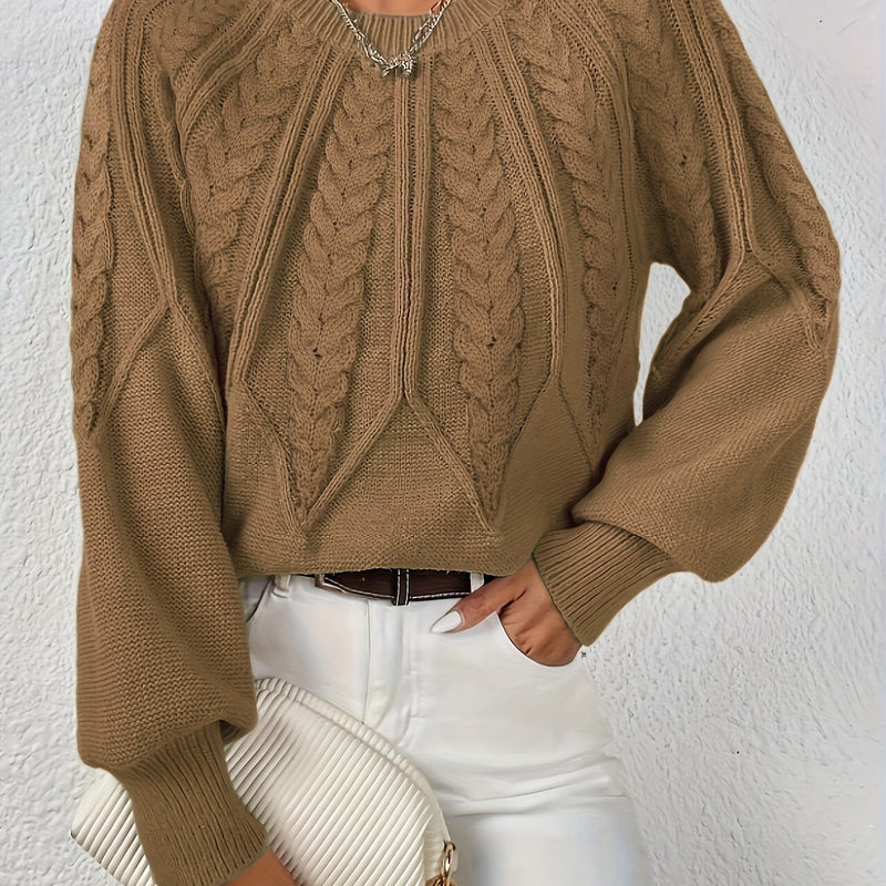 Women's Cable Knit Sweater with Lantern Sleeves – Sanna