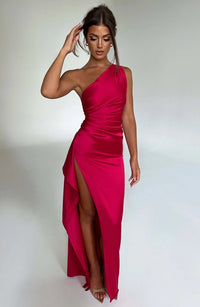 Satin One-Shoulder Split Dress - Vivienne