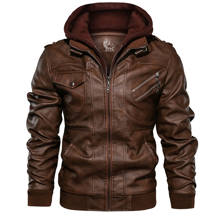 Men's Leather Jacket with Removable Hood - Ryder
