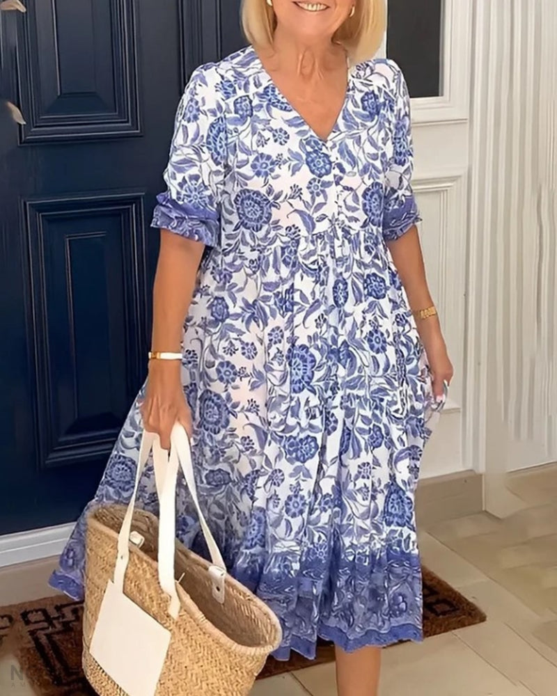 V-Neck Floral Dress – Soléna