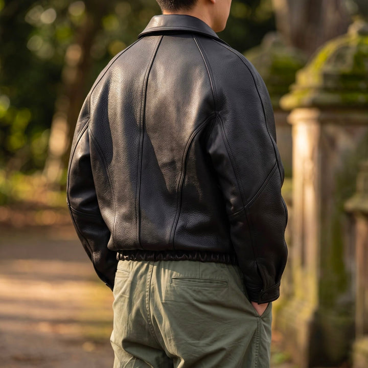 Men's Leather Zip Jacket – Structured Collared Layer for Spring/Fall 3