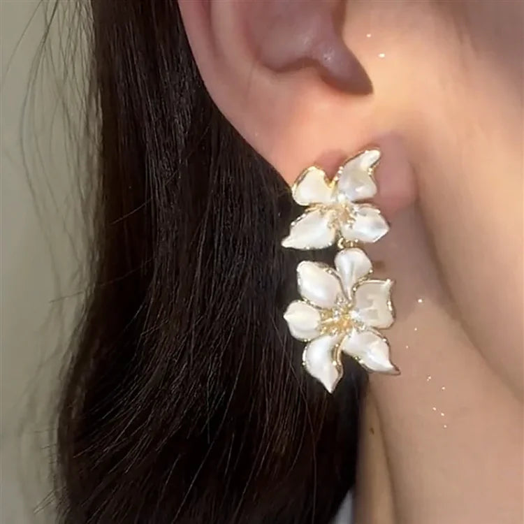 White Flower Pendant Earrings - Florina
