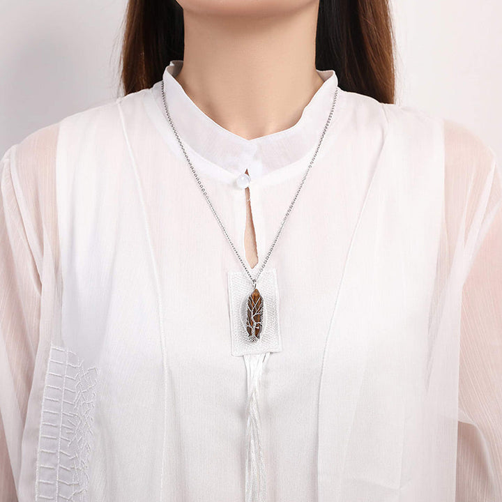 Stylish Crystal with Tree of Life Gemstone Necklace - Elara