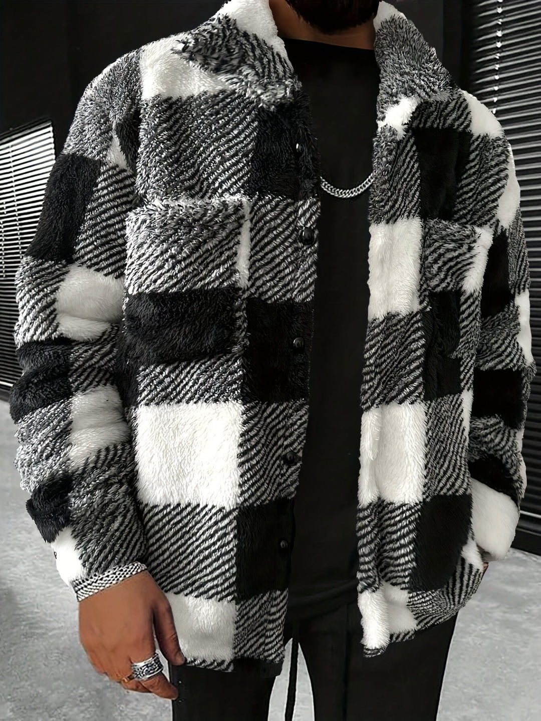 Heren Zwart Wit Geruit Fleece Jack - Riley
