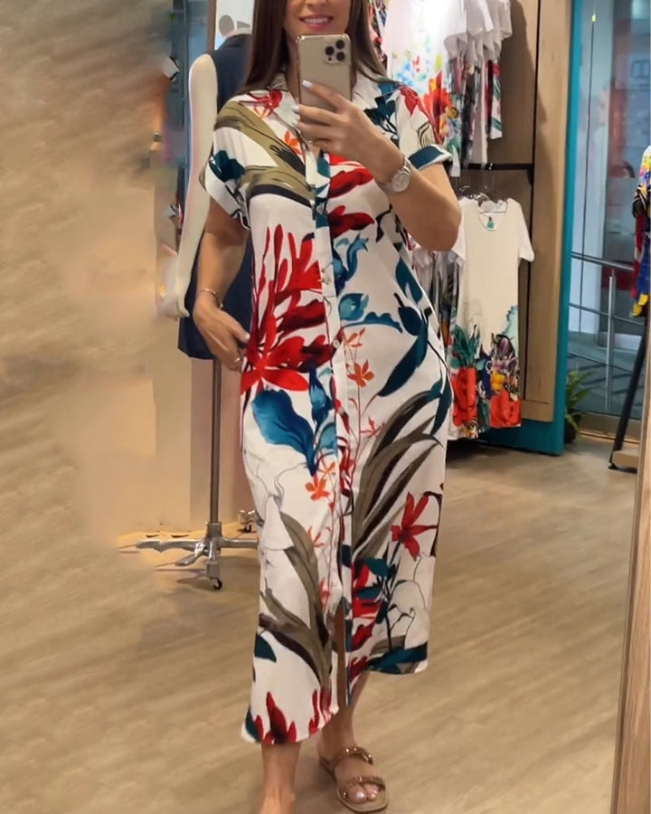 Trendy summer dress with print & blazer collar – Flora