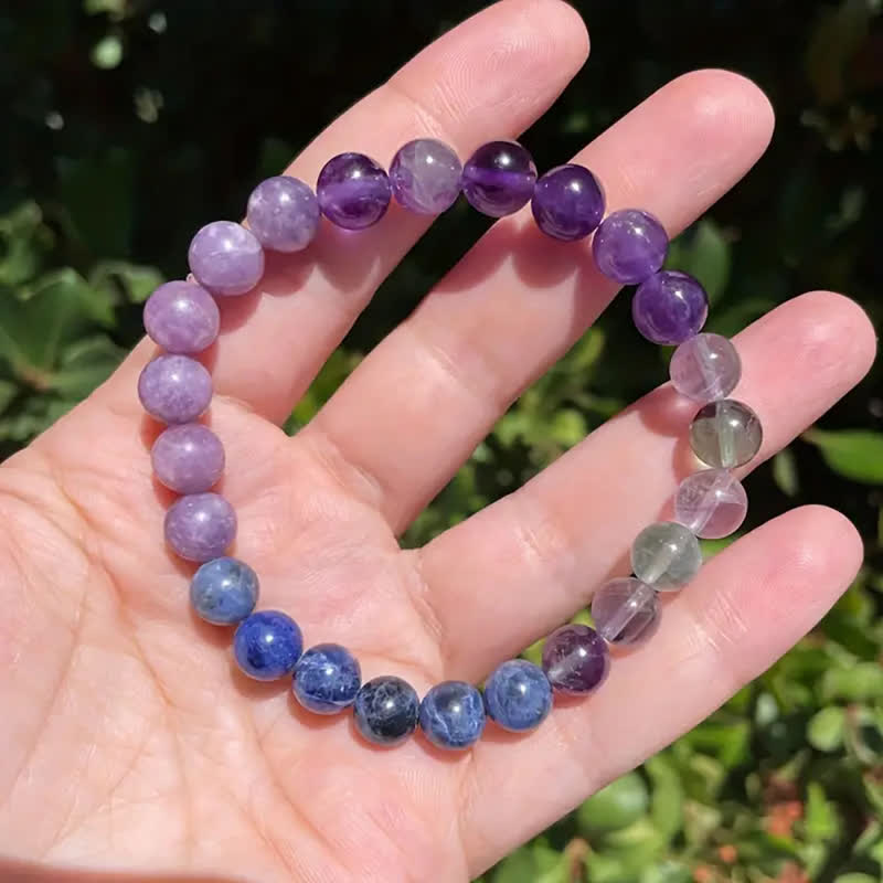 Bransoletka przeciw lękowi z ametystem, lepidolitem i lapis lazuli - Aurora