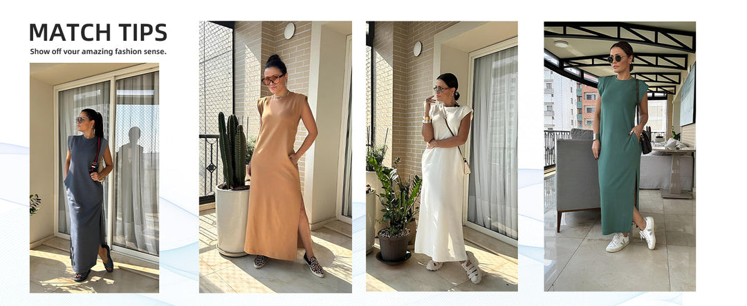 Airy maxi dress with pockets for women – Romy