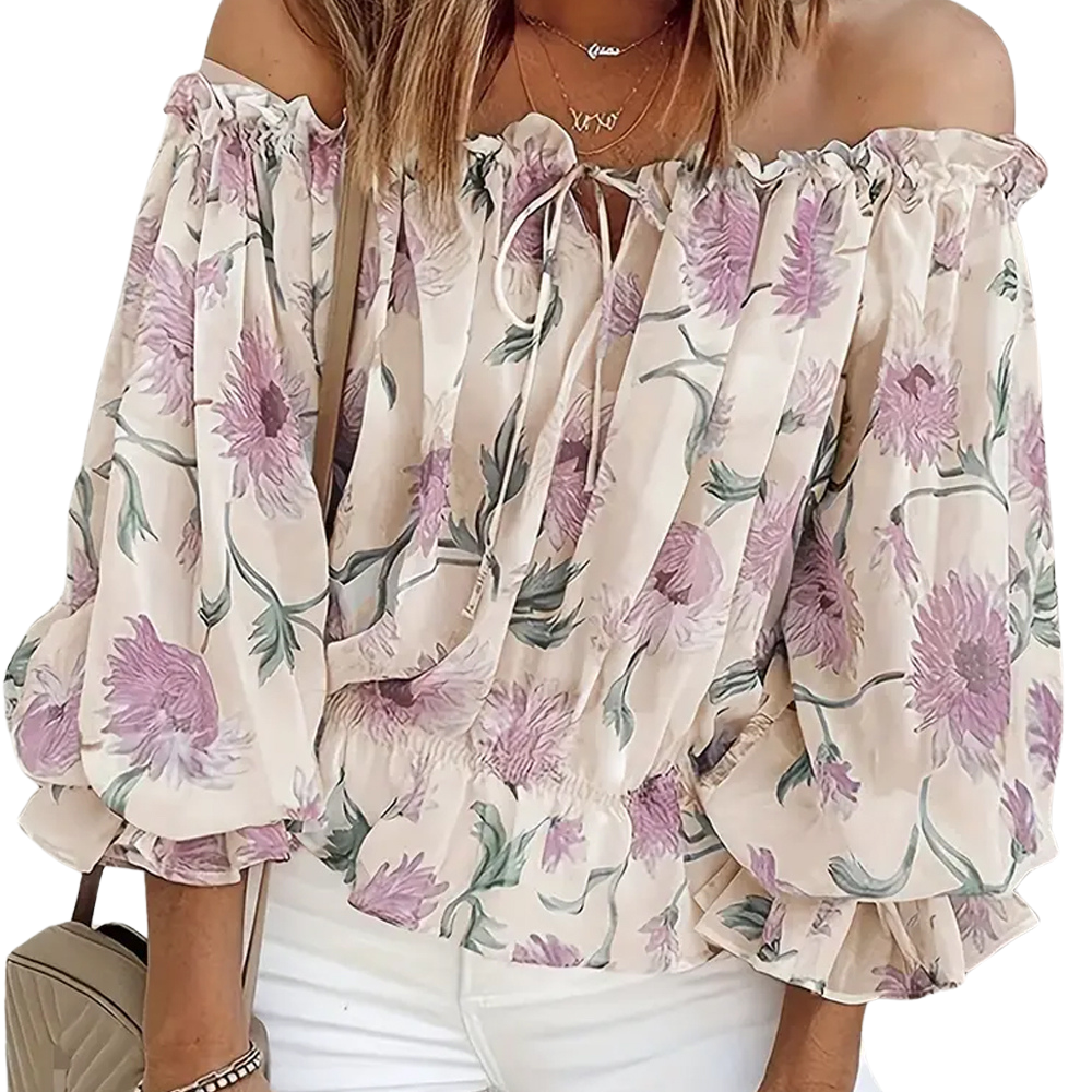 Off-Shoulder Floral Blouse with Ruffles – Fayenne