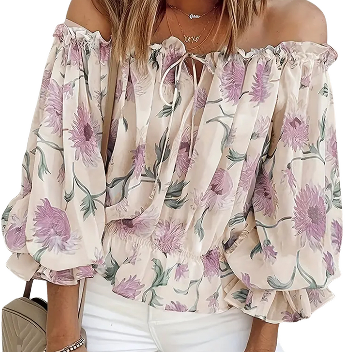 Off-Shoulder Floral Blouse with Ruffles – Fayenne