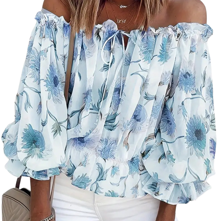 Off-Shoulder Floral Blouse with Ruffles – Fayenne