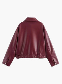Burgundy Leather Women's Jacket with Zipper – Alessia