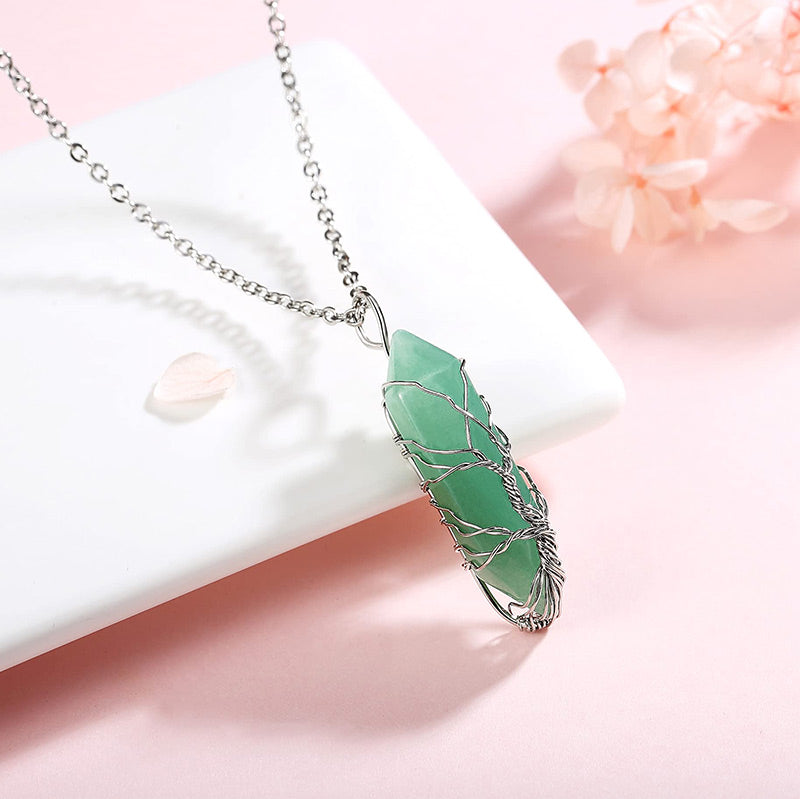 Stylish Crystal with Tree of Life Gemstone Necklace - Elara