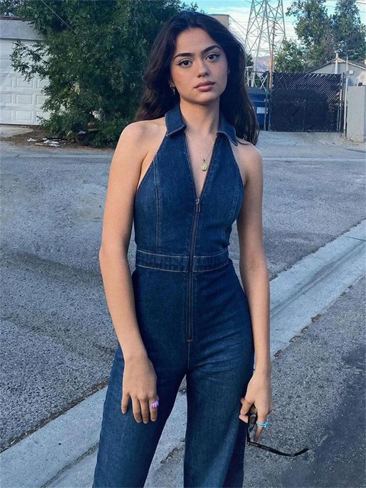 Ademende & Stijlvolle Denim Dames Jumpsuit met V-hals – Fenja