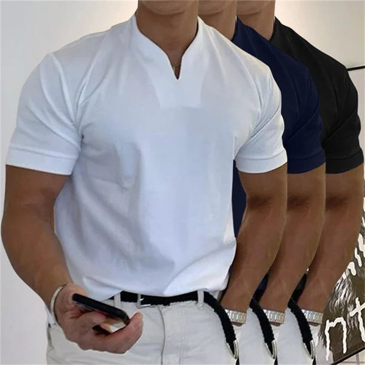 Breathable men's fitness shirt with V-neck - Timo