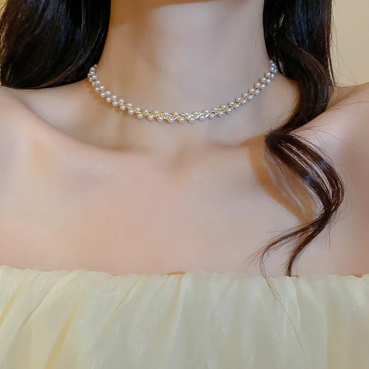Double Crystal and Pearl Necklace - Amira