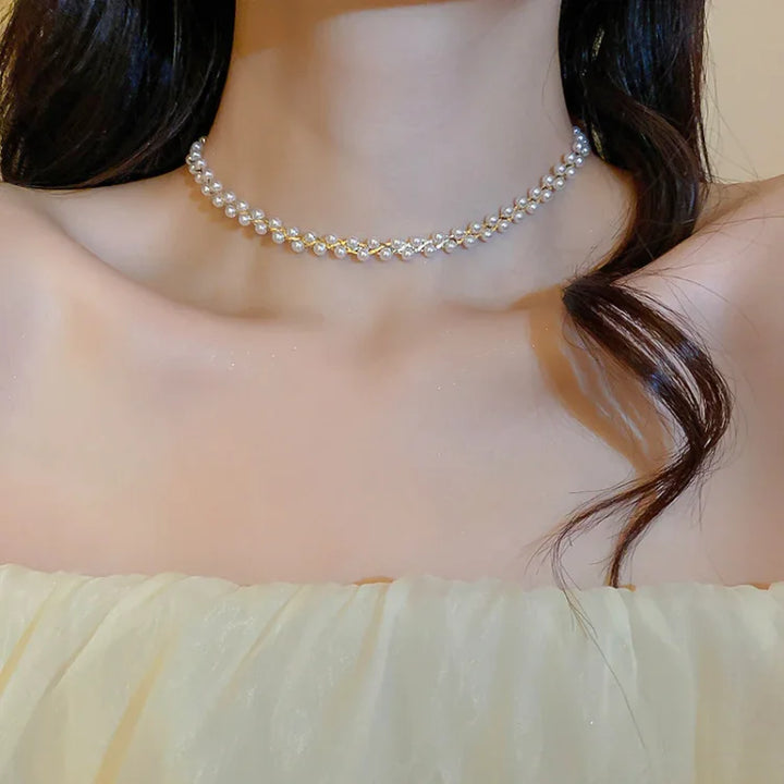 Double Crystal and Pearl Necklace - Amira