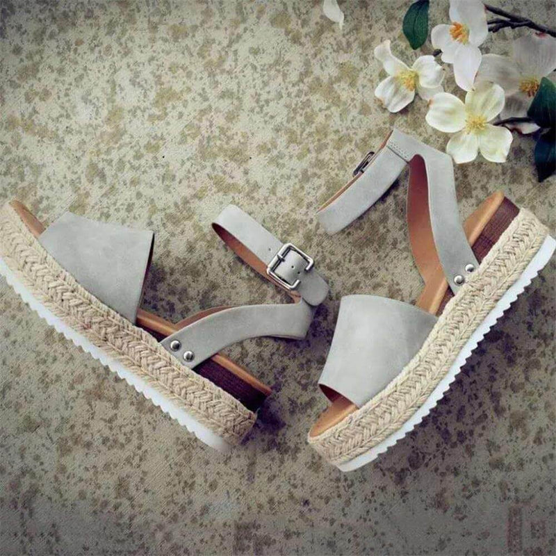 Dames Plateau Espadrille Sandalen met sleehak & bandjes – Livia