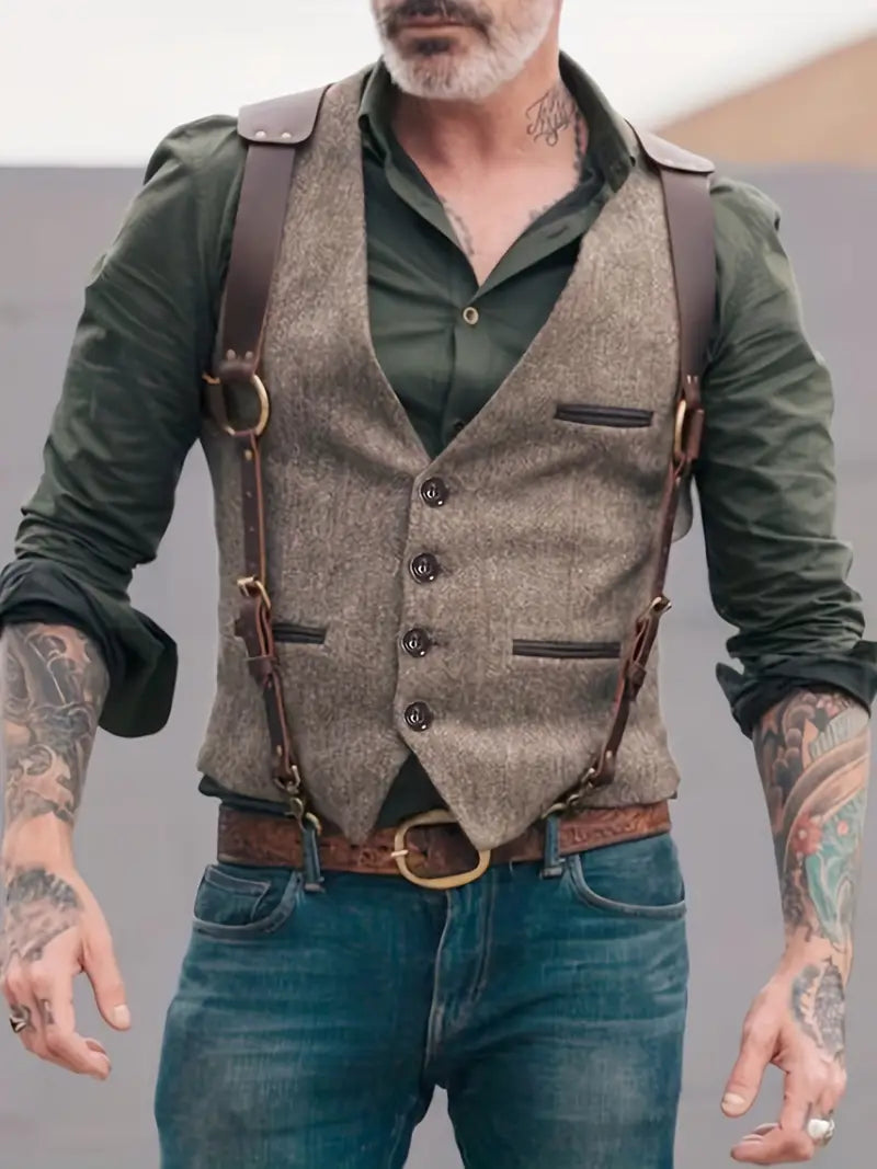Heren Vintage V-hals Omkeerbaar Vest - Nathan