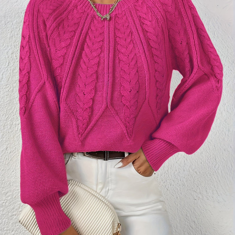 Women's Cable Knit Sweater with Lantern Sleeves – Sanna