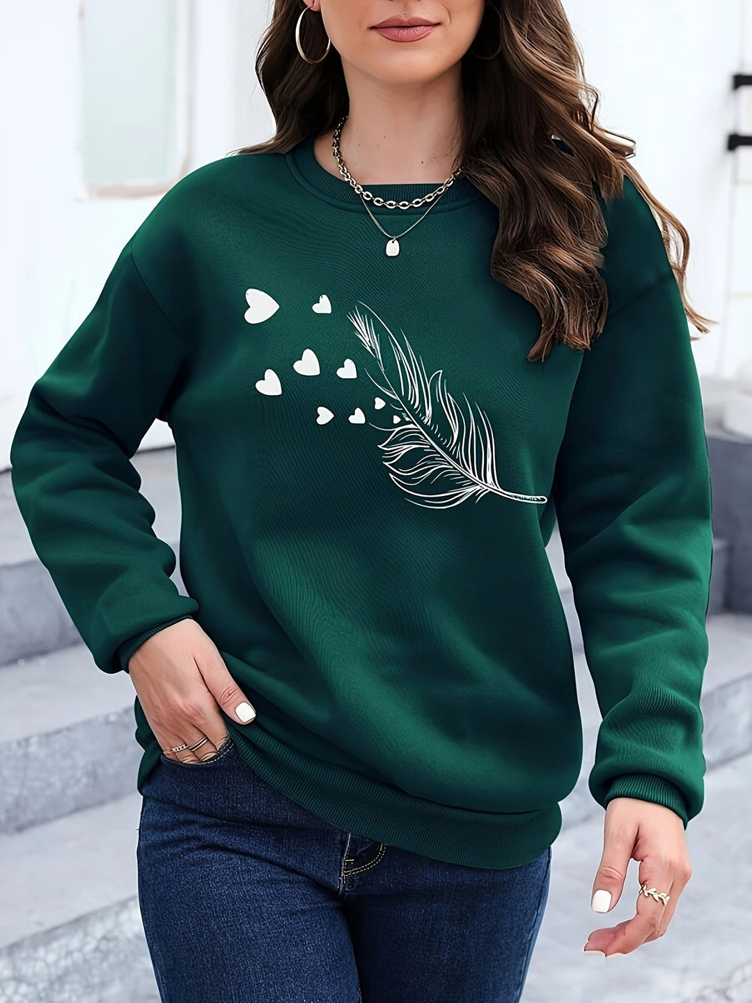 Casual Sweatshirt with Feather Print - Marisa