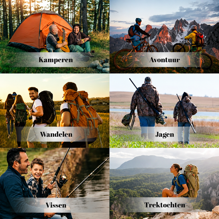 Zes buitensituaties: kamperen, avontuur, wandelen, jagen, vissen en backpacken 7